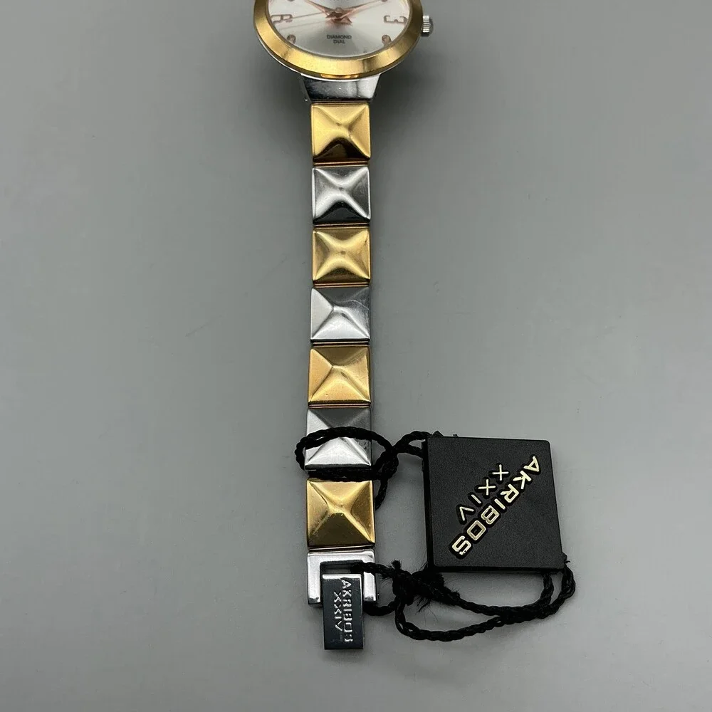 Akribos XXIV Diamond Womens Watch 30mm Two Tone Bracelet New Battery 7.5